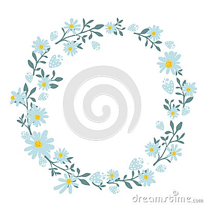 Hand drawn spring wreath with camomile flowers Vector Illustration