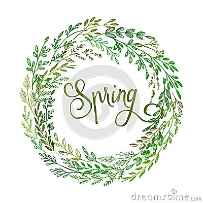 Hand drawn spring wreath. Vector illustration Vector Illustration