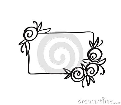 Hand drawn square minimalistic frame with flowers spring rose. Vector floral design elements for invitation, greeting Vector Illustration