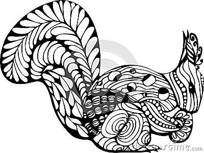 Hand drawn squirrel zentangle style for coloring book,tattoo,t shirt design,logo Stock Photo