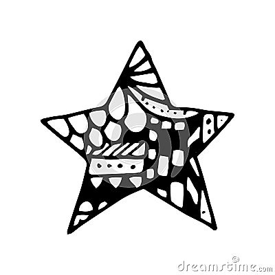 Hand Drawn star doodle. Sketch style icon. Isolated on white background. Zentangle design. Vector illustration. Ornate stars with Vector Illustration