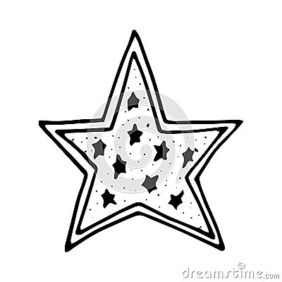 Hand Drawn star doodle. Sketch style icon. Isolated on white background. Zentangle design. Vector illustration. Ornate stars with Vector Illustration