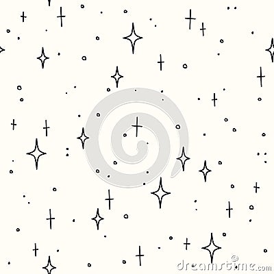 Hand drawn stars and dots on a white background. Vector seamless pattern Vector Illustration