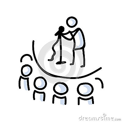 Hand Drawn Stick Figure Comedy Performer on Stage. Concept of Theatre Audience Actor. Simple Icon Motif for Audience Vector Illustration