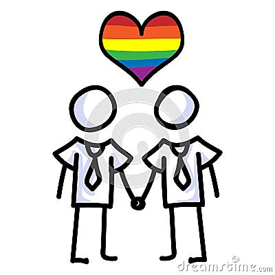 Hand drawn stick figure of gay marriage. Concept of lgbt equality for diversity illustration. Simple icon motif of gay Cartoon Illustration