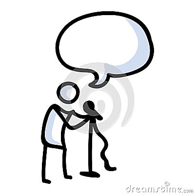 Hand Drawn Stick Figure Holding Microphone. Concept of Comedian Performer. Simple Icon Motif for Stand Up Comedy Speech Vector Illustration