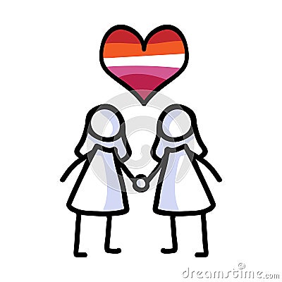 Hand drawn stick figure of lesbian marriage. Concept of lgbt equality for diversity illustration. Simple icon motif of gay Cartoon Illustration