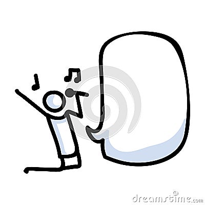 Hand Drawn Stick Figure Singer Performer. Concept of Concert with Microphone. Simple Icon Motif For Musical Speech Bubble with Stock Photo