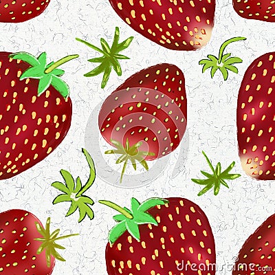 Hand drawn strawberries on white seamless pattern Cartoon Illustration