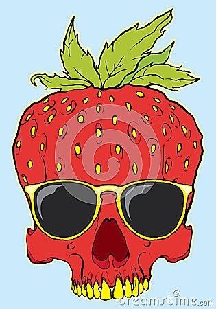 Hand drawn strawberry skull with sun glasses Vector Illustration