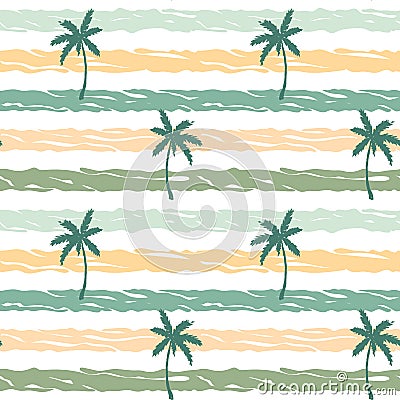 Hand drawn striped summer seamless pattern with hand drawn palm trees. Vector illustration Vector Illustration