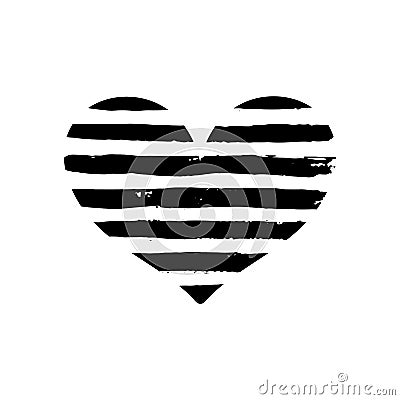 Hand drawn striped textured heart isolated on white. Element for Valentine`s Day card Vector Illustration