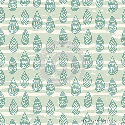 Hand drawn stripped grunge abstract seamless pattern with doodle rain drops. Vector Illustration
