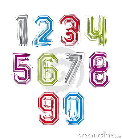 Hand drawn stroked numerals, collection of unusual watercolor nu Vector Illustration
