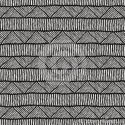 Hand drawn style ethnic seamless pattern. Abstract geometric tiling background in black and white. Stock Photo