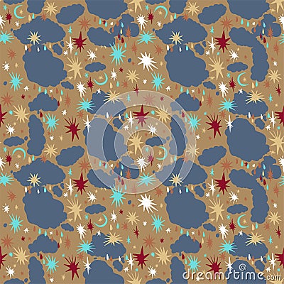 Hand drawn stylish mininal nigth sky seamless pattern. Vector Illustration