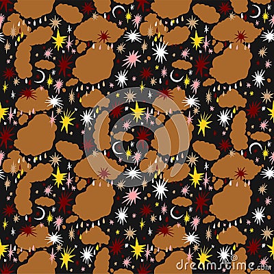 Hand drawn stylish mininal nigth sky seamless pattern. Vector Illustration