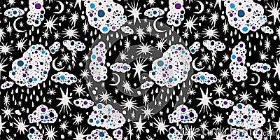 Hand drawn stylish mininal nigth sky seamless pattern. Vector Illustration