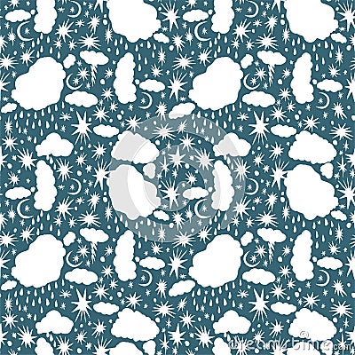 Hand drawn stylish mininal nigth sky seamless pattern. Vector Illustration