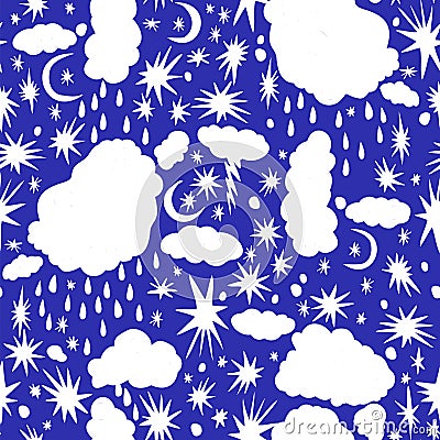 Hand drawn stylish mininal nigth sky seamless pattern. Vector Illustration