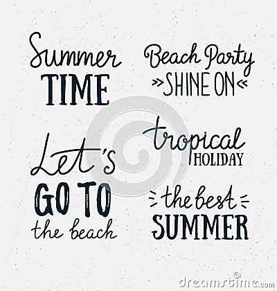 Hand drawn stylish summer typography lettering phrases on the grunge background. Vector Illustration