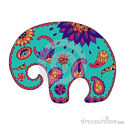 Hand drawn stylized baby cartoon elephant for adult anti stress Stock Photo