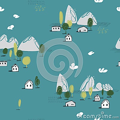 Hand drawn stylized landscape. Vector pattern Vector Illustration