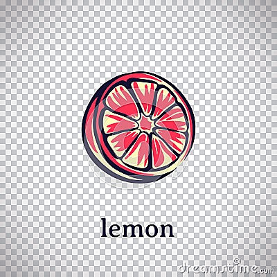 Hand drawn stylized lemon. Vector citrus fruit isolated on transparent background. Graphic illustration for logo or icon Vector Illustration