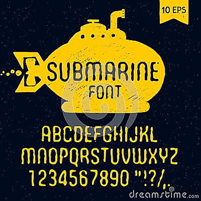 Hand drawn submarine font. Latin. Vector Illustration