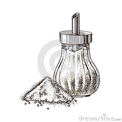 Hand drawn sugar bowl and heap of sugar Vector Illustration