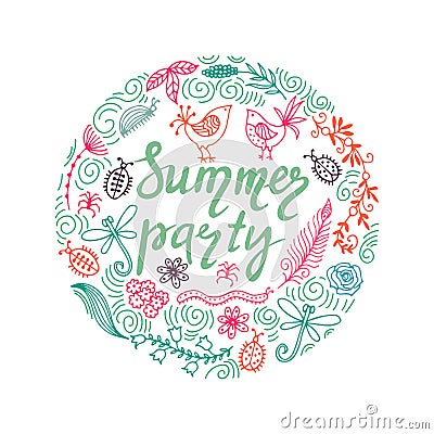 Hand drawn summer themed phrases. Modern style lettering. Summer party. Vector Illustration