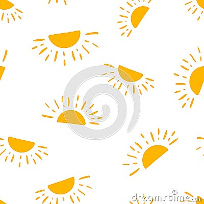 Hand drawn sun icon seamless pattern background. Business concept vector illustration. Handdrawn sunshine symbol pattern. Vector Illustration