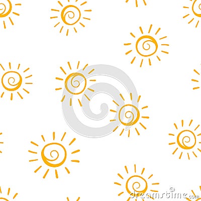 Hand drawn sun icon seamless pattern background. Business concept vector illustration. Handdrawn sunshine symbol pattern. Vector Illustration