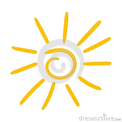 Hand drawn sun icon. Vector illustration isolated on white background. Vector Illustration