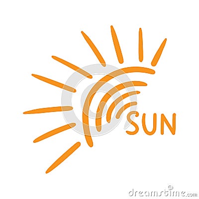 Hand drawn sun icon. Vector illustration isolated on white background. Vector Illustration