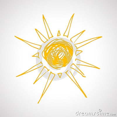 Hand drawn sun. Simple sketch sun. Solar symbol Vector Illustration