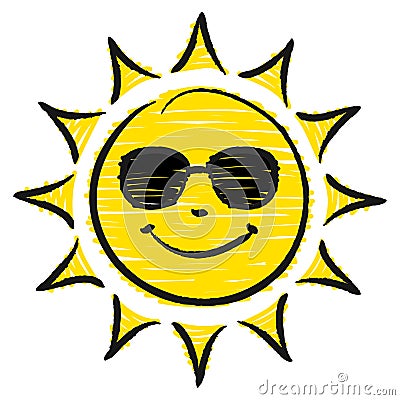 Hand Drawn Sun With Sunglasses Yellow And Black Vector Illustration