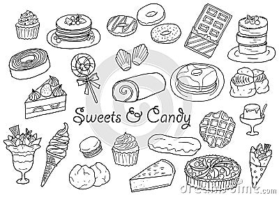 Hand drawn sweets and candy illustration set Vector Illustration