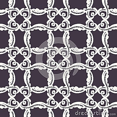 Hand Drawn Swirl Trellis Motif Seamless Pattern. Ornate Arabesque Ornamental Background. Classic Monochrome Black White. Bohemian Stock Photo