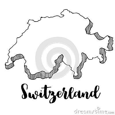 Hand drawn of Switzerland map, illustration Stock Photo