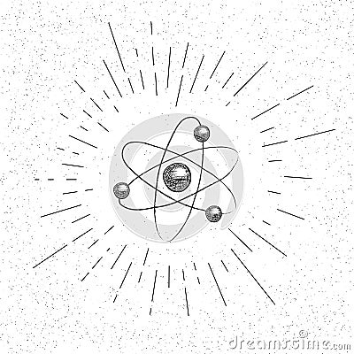 Hand Drawn Symbol of Nuclear Model of Atom Structure Doodle Vector Hatch Icon Vector Illustration