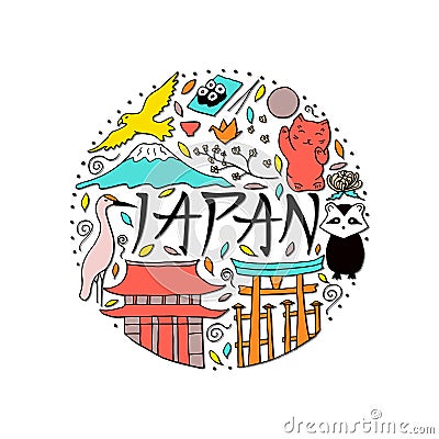 Hand drawn symbols of Japan. Japanese culture and architecture. Stock Photo