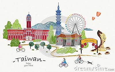 Hand drawn taiwan travel poster Stock Photo