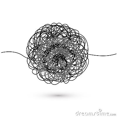 Hand drawn tangle of tangled thread. Sketch spherical abstract scribble shape. Chaotic black line doodle. Vector illustration Vector Illustration