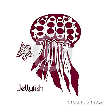 Hand drawn, tattoo stylized jellyfish. Marine life sketch zentangle design element for summer vacation vector Vector Illustration