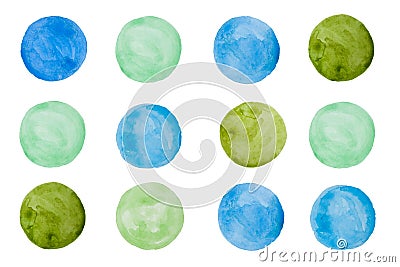 Hand drawn texture watercolor round circle blue and green Stock Photo