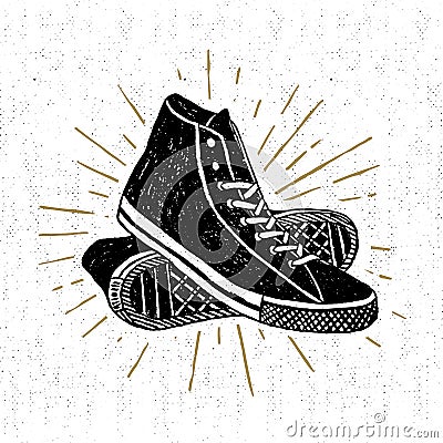 Hand drawn textured vintage icon with sneakers vector illustration Vector Illustration