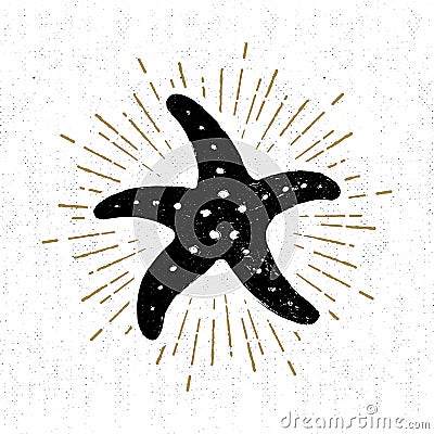 Hand drawn textured vintage icon with starfish vector illustration Vector Illustration