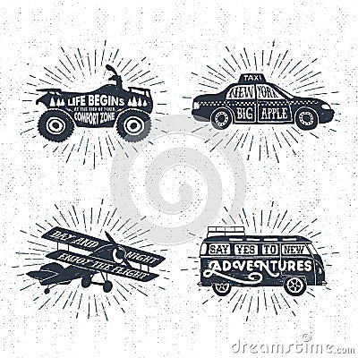 Hand drawn textured vintage labels set of vector illustrations. Vector Illustration