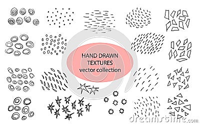 Hand drawn textures, template. Vector design elements. Set of background texture, points, strokes,circles,lines,stars Vector Illustration